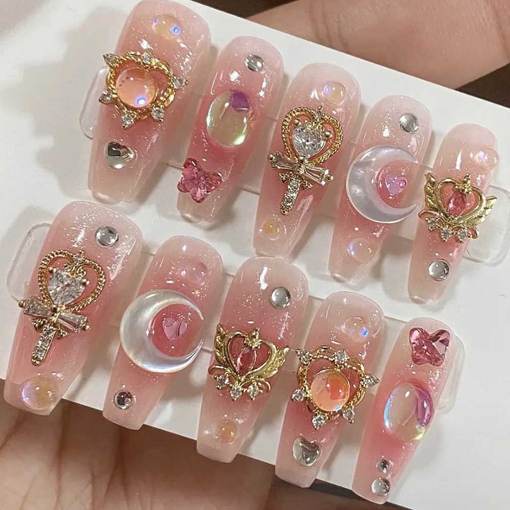Nail Art Maroon - 24 adet/kutu lüks pembe uzun tabut