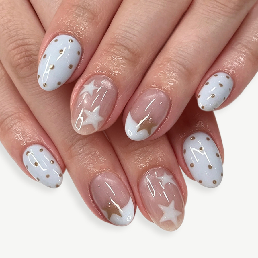 Nail Art Oval - 24 Adet Pentagram Desenli Takma Tırnak,