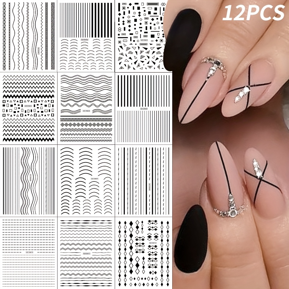 Nail Art Rose Gold - 12 parçalı kendinden yapışkanlı parlak siyah