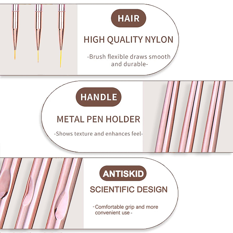 3 adet/takım tırnak resim fırç - Nail Art Rose Gold incelemesi ve fiyatı